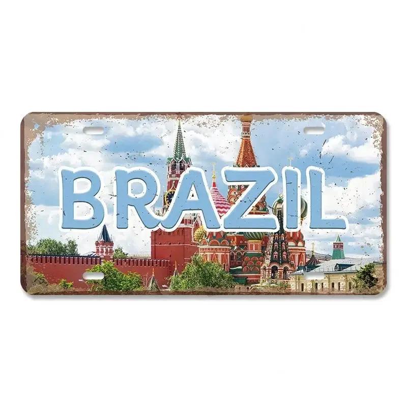 Vintage Metal Tin Signs Decors Country Capital City License Plate Retro America France Brazil Turkey Metal Posters Cafe Club Bar