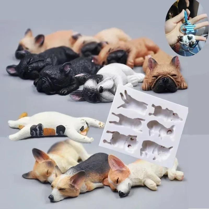 Sleeping Dog Silicone Mold Fondant Cake Decorating Tools Chocolate Mold 3D Dog Corgi Bulldog Animal Food-grade