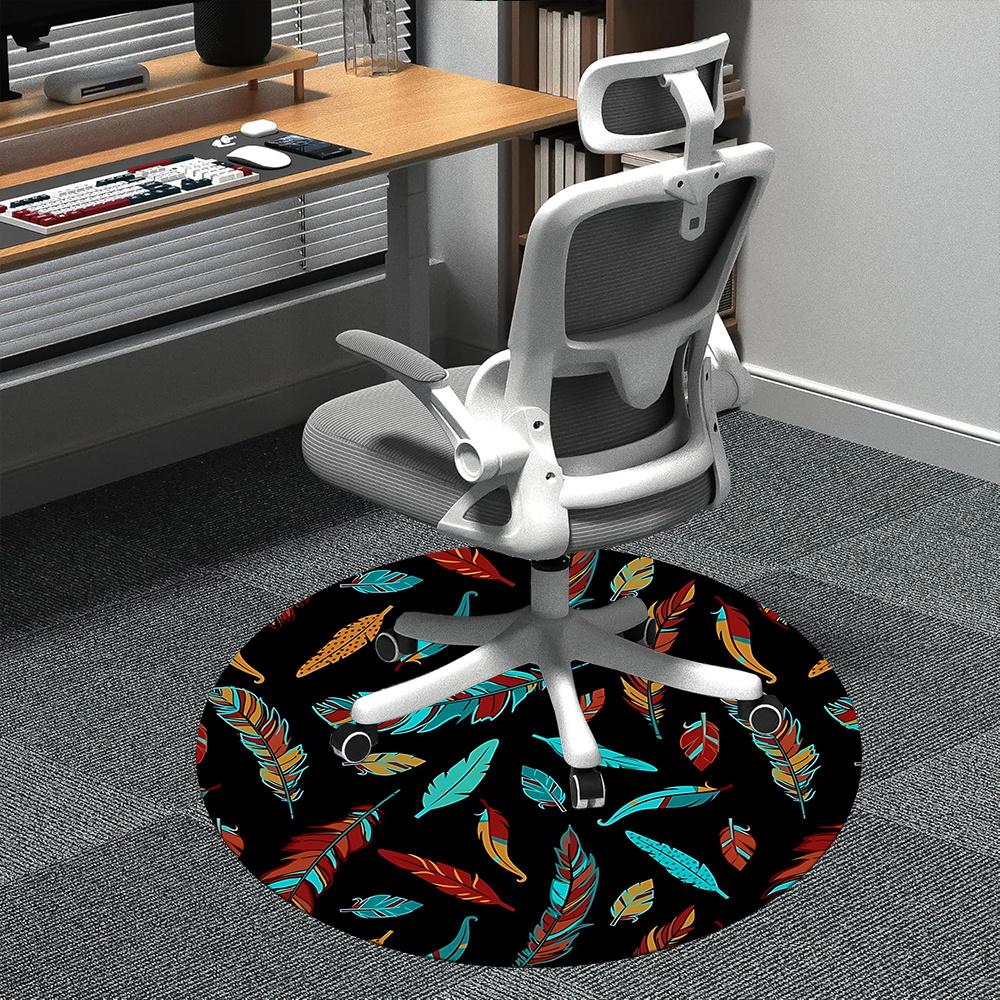 1pc Feather Pattern Office Round Area Rug, Indoor Mat Suitable ForOffice, Under Office Chairs Bedroom Living Room Home Decor, Room Deco 036