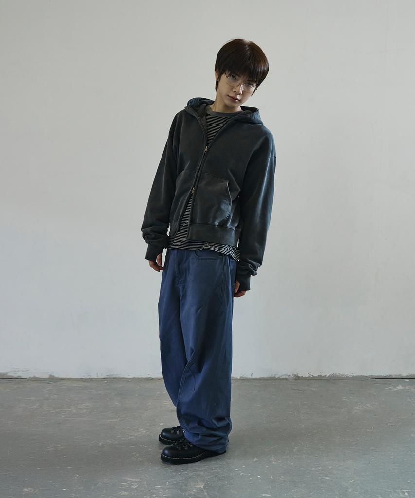 Scrattle_Pixel Vtg Crop Layer Pigment Hoodie Zip-Up [Black]