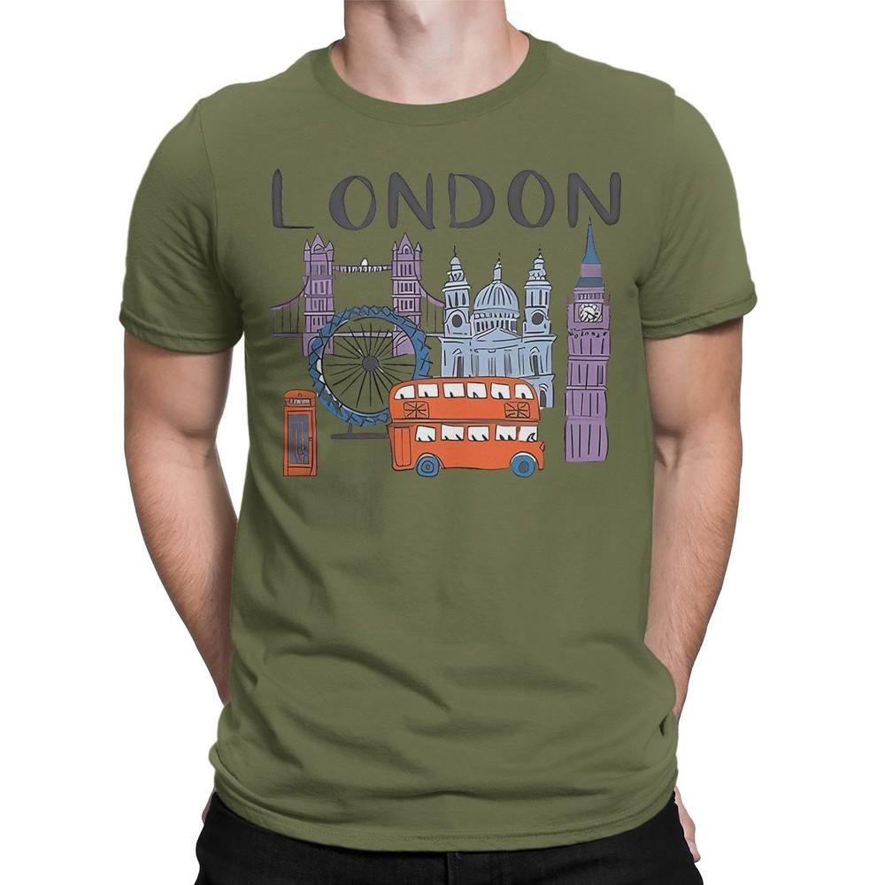 London Landmarks TShirt Famous British Icons Souvenir Cartoon Bus Tower T4901