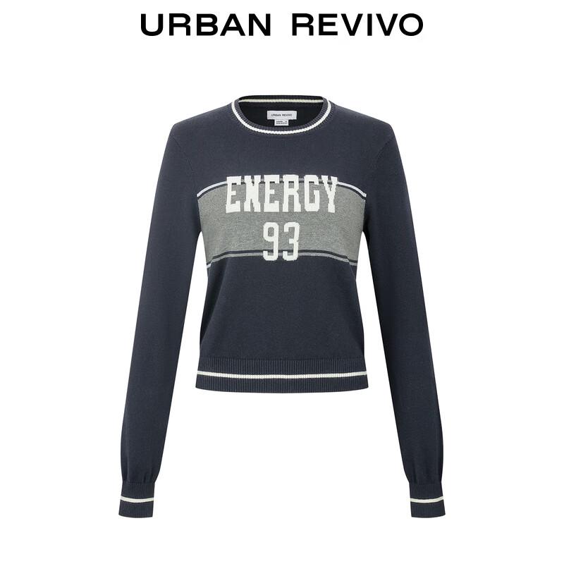 UR 2025 Women's Retro Academy Style Letter Cotton Knit Sweater