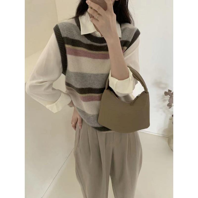 Women's Striped Knitted Vest Women's Spring and Autumn Loose Women's Sweater Vest