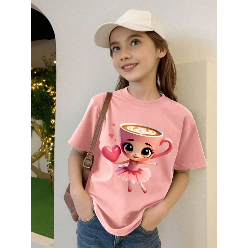 Camiseta de manga corta con estampado de bailarina de ballet, cómoda y transpirable, para uso casual diario en verano