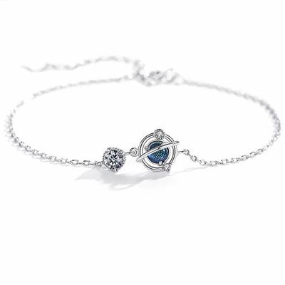 925 Sterling Silver Link Chain Crystal Planet Round Charm Bracelet &Bangle For Women Wedding Jewelry Party Sl011