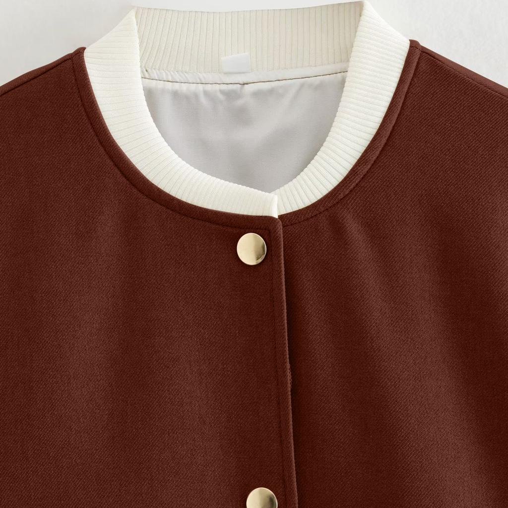 Ladies' Contrasting Color Fashionable Long Sleeved Button Down Jacket Jacket