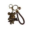 Chaveiro de coelho com laço de urso de lã de resina fofa, chaveiro de carro para festas, presente criativo para meninas, bolsa de boneca de tecelagem, pingente
