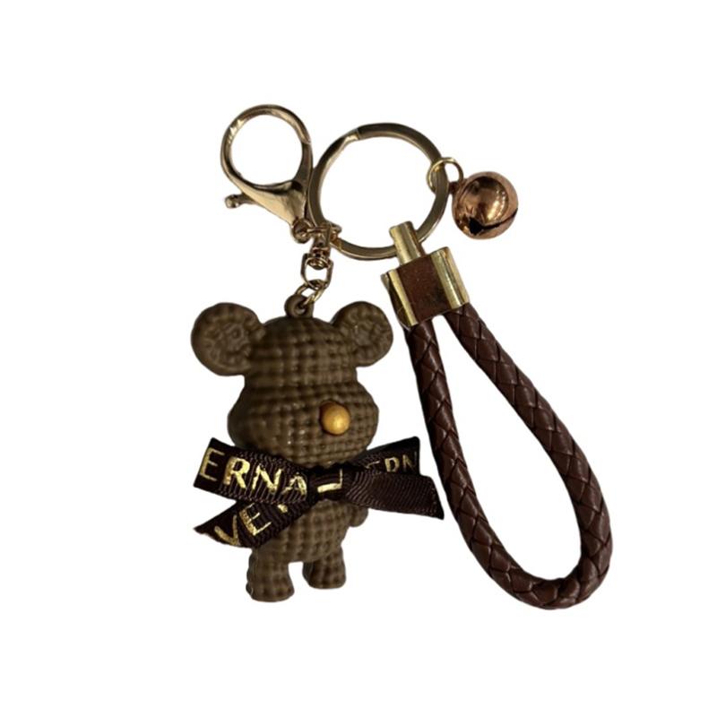 Chaveiro de coelho com laço de urso de lã de resina fofa, chaveiro de carro para festas, presente criativo para meninas, bolsa de boneca de tecelagem, pingente