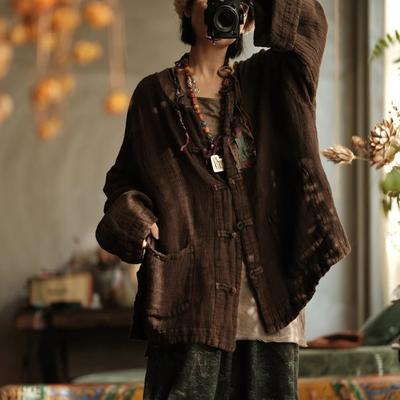 Damen Vintage Blusen Tops Stehkragen Langarm Patchwork Hohe Qualität Dicke Knopfhemden