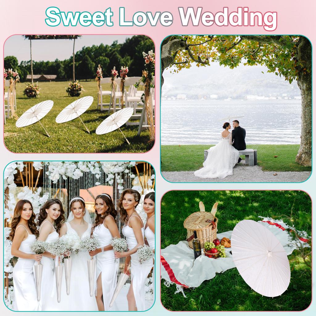4 Pcs Paper Parasol 60Cm Chinese Japanese Paper Umbrella White Diy Painting Decorative Umbrella For Wedding Bridal Party Decor