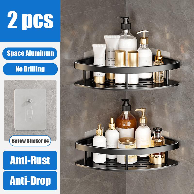 2PCS Bathroom Storage Rack - Bathroom Holeless Storage Shelf for the Toilet. Space Aluminum Wall-mounted Toilet and Sink Storage Rack.