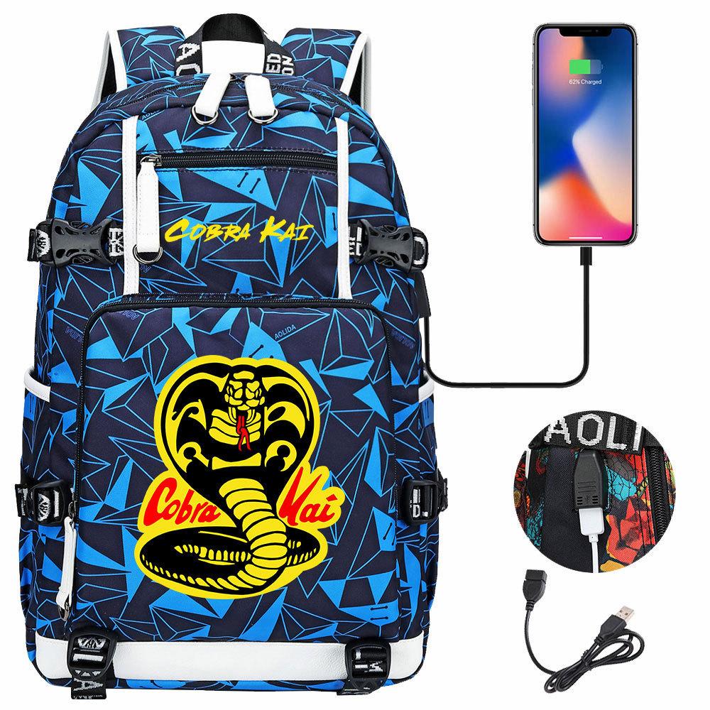 American Drama Cobra Print USB Teen Student Schoolbag Men and Women Leisure Large Capacity Travel Backpack