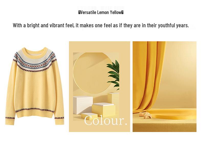 Women's 100% Cashmere Jacquard Sweater: Autumn/Winter Loose Round Neck Knitwear