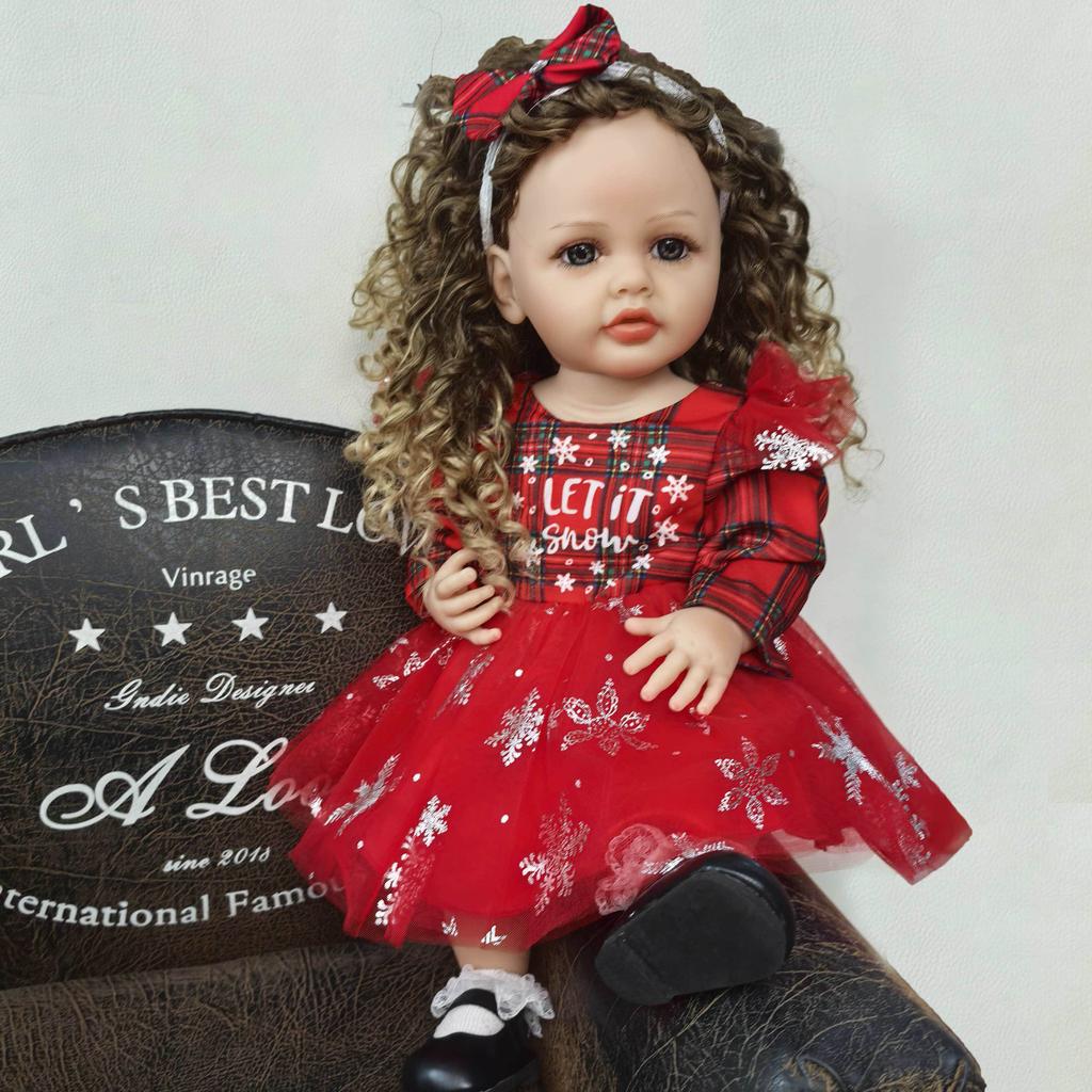 KEIUMI 55 Cm Christmas Gifts Reborn Baby Dolls Full Silicone Vinyl Princess with Curls Fashion Hollaween New Year Decoration Kids Playmates