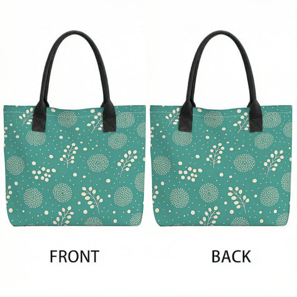  Turquoise Floral Tote Bag for Daily Shopping Casual Shoulder Handbag with Large Capacity for Ladies