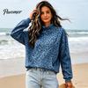 Warm Fall Clothing Women Leopard Print Sweatshirt, Mock Neck Long Sleeve Pullover with Sweatshirt Kangaroo Pocket, Drop Shoulder Casual Top for Winter