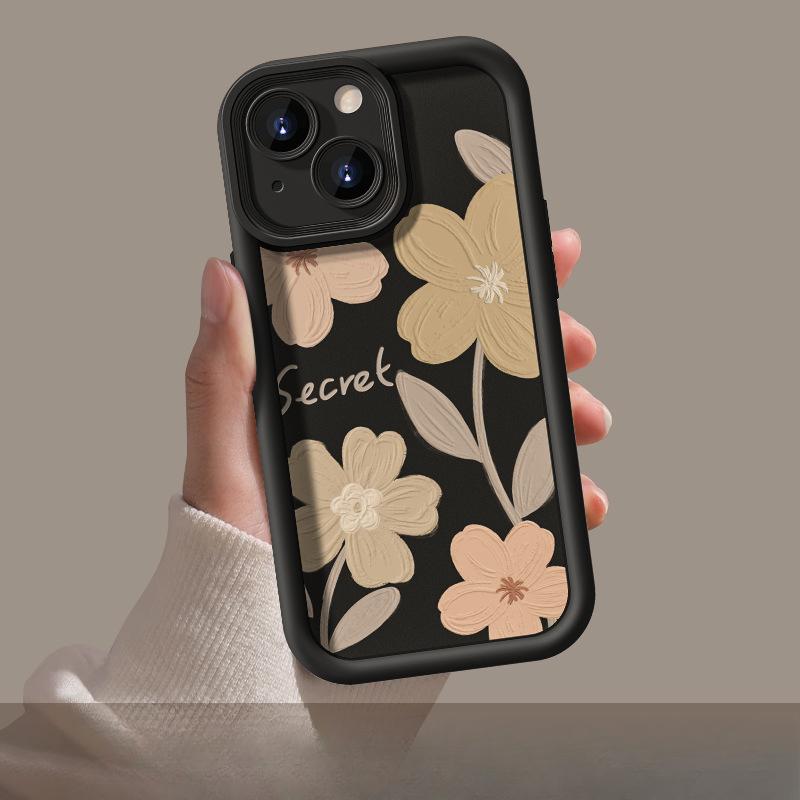 Retro Oil Painting Flowers Suitable for Apple 16PRO Mobile Phone Case Iphone15 Matte Silicone 14 Fine Hole Anti-fall 7/8