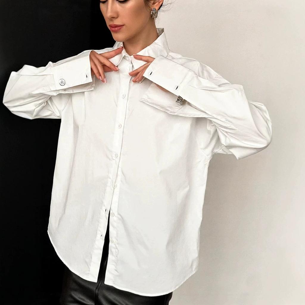 Simple workplace pure cotton white shirt women's 1116 summer loose outer with lazy stacking loose women's shirt women's clothing
