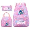 Stitch Uczeń Zestaw 3-częściowy Plecak Duża Pojemność Torba na Ramię Podwójne Ramiona Uroczy Kreskówka Unisex Wytrzymały Wodoodporny