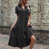 Europäisches und Amerikanisches Sommer Lässiges Mittellanges Hemdblusenkleid für Damen