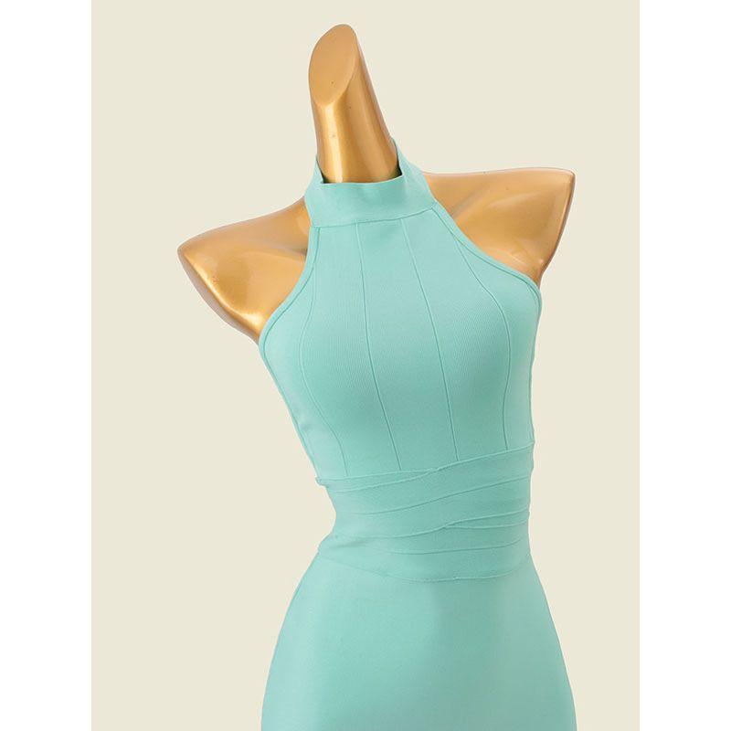American V's Accessible Luxury Halterneck Narrow Shoulder Beauty Back Silm Dress Summer Sexy Sleeveless Knitting Sheath Skirt