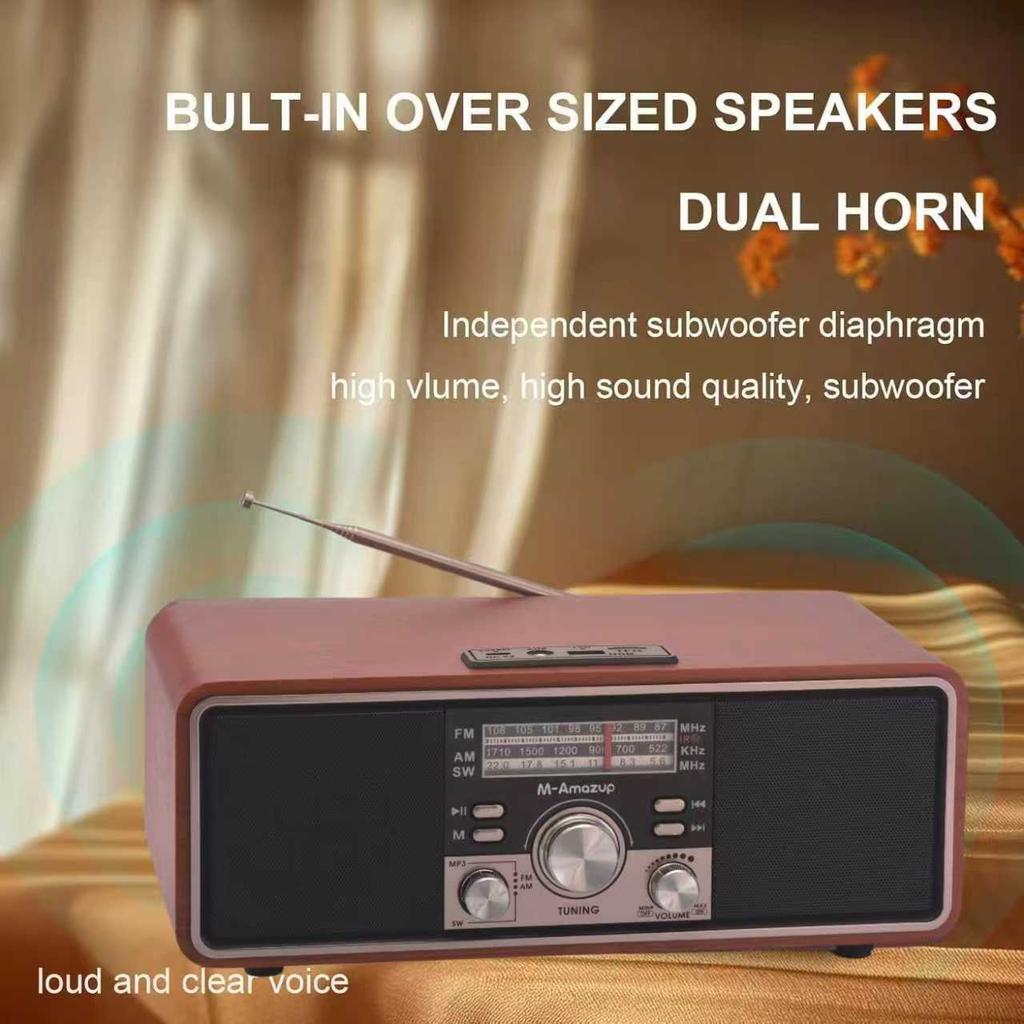 Wooden Retro Bluetooth Speaker  Home Dual Speaker Plug-in Radio