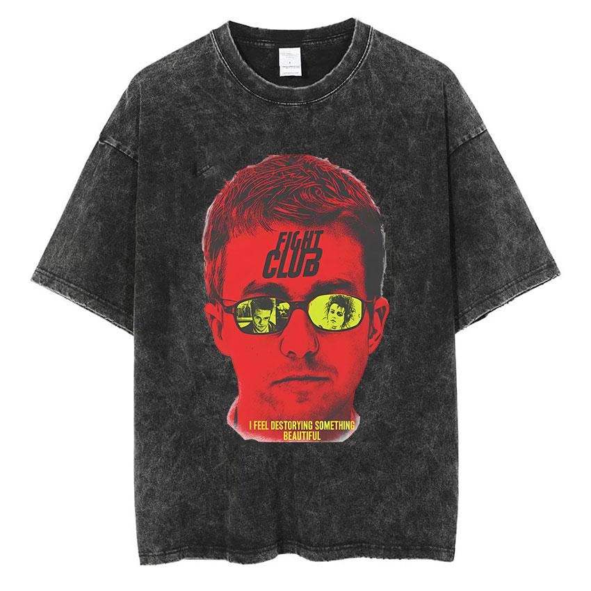 Vintage Washed Tyler Durden Fight Club Graphic T Shirt Mens High Quality Oversized Cotton Tshirts Yk Gothic Clothing Tshirt
