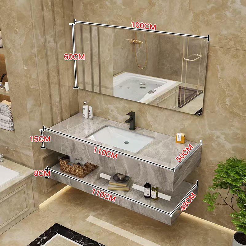 Modern Minimalist Sintered Stone Washbasin Set with Seamless Ceramic Sink, Bathroom Cabinet, and Mirror Storage Cabinet