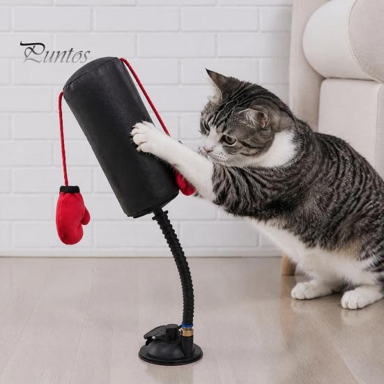 Boxing Punching Bag Toy for Kittens Cat Toy, Interactive Punch with Dangling Gloves, Suction Durable Faux Leather Scratching Cup Base, Indoor