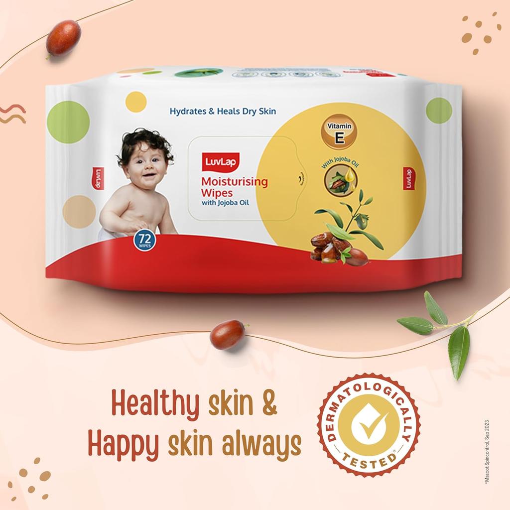 LuvLap Feuchtigkeitsspendende Baby-Feuchttücher Mit Jojobaöl Und Vitamin E Sanfte Hautreinigung 3er-Pack 72 Tücher