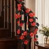 Rattan Branch Decor Artificial Maple Leaf Garland, Autumn Faux Vine, Black & Red Fall And Garland Leaves Hanging Vine for Fireplace Front Door