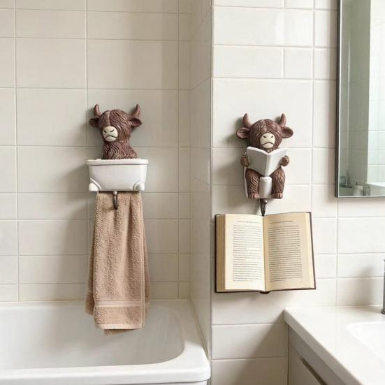 Highland Cattle Hook, Waterproof Resin Bathroom Wall Hook, Home Decorative Storage Hook, for Towels Keys Small Clothes