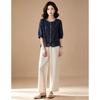 EST+II Women's Ramie Round Neck 3/4 Sleeve Cardigan & Wide-Leg Pants Set