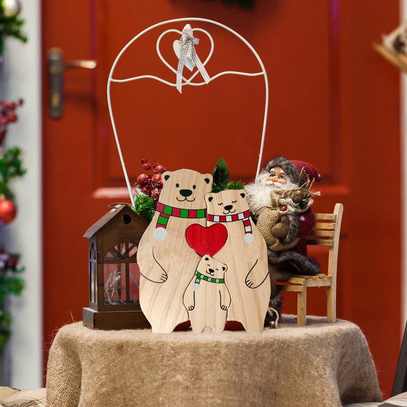 Happy Family Bear Wooden Jigsaw Puzzle Cute Wooden Bear Family Decorative Ornaments Home Holiday Desktop Decorative Sculpture