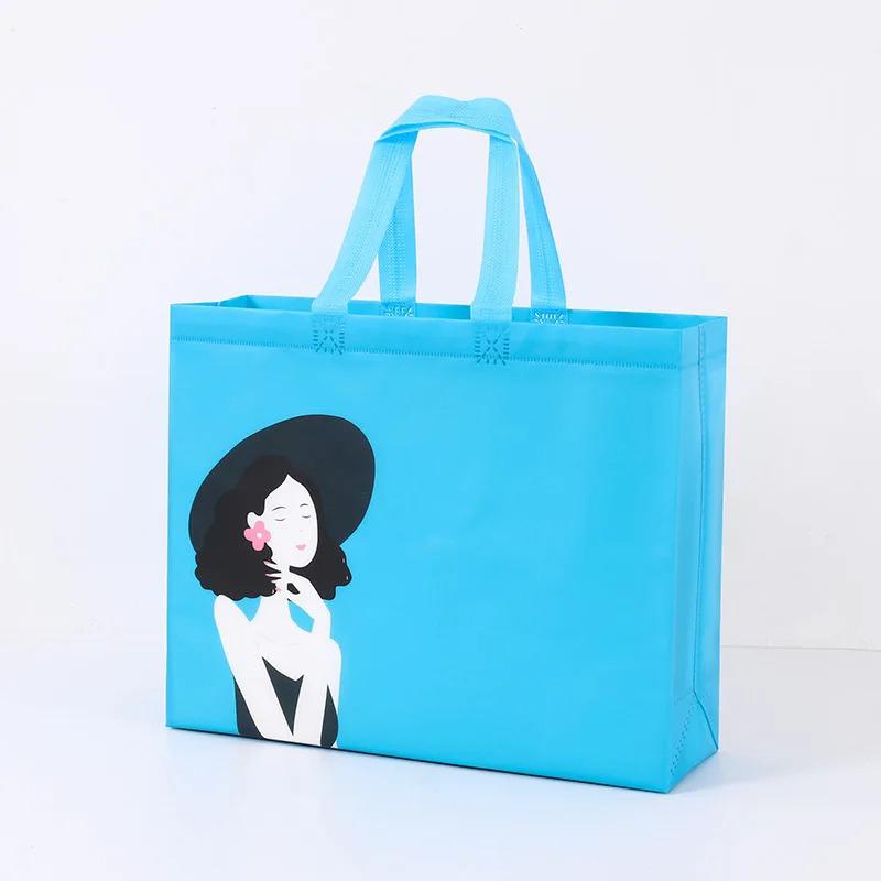 10PCS Rose Printing Packaging Shopping Bag Handle Waterproof Non Woven Fabric Gift Bags Black Clothing Store HandBag
