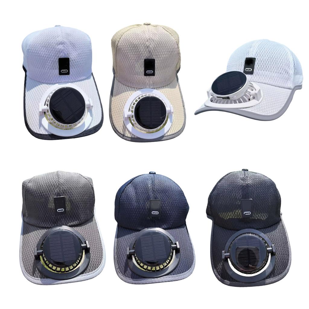 Solar Powered Cooling Hat Adjustable USB Rechargeable Fan Breathable Fabric For Outdoor Hiking Beach