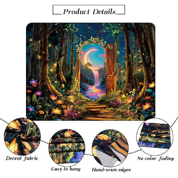 Heynvioo Blacklight Forest Tree Tapestry UV Reactive Moon Tapestry Trippy Galaxy Space Tapestries Fantasy Landscape Tapestries Aesthetic Plant Wall