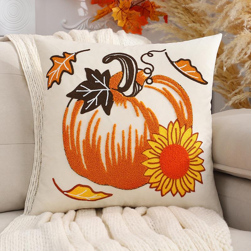 Halloween Thanksgiving Pillowcase Pumpkin Embroidered Velvet  Pillow Case Sofa Car Bedroom Decorative Cushion Cover