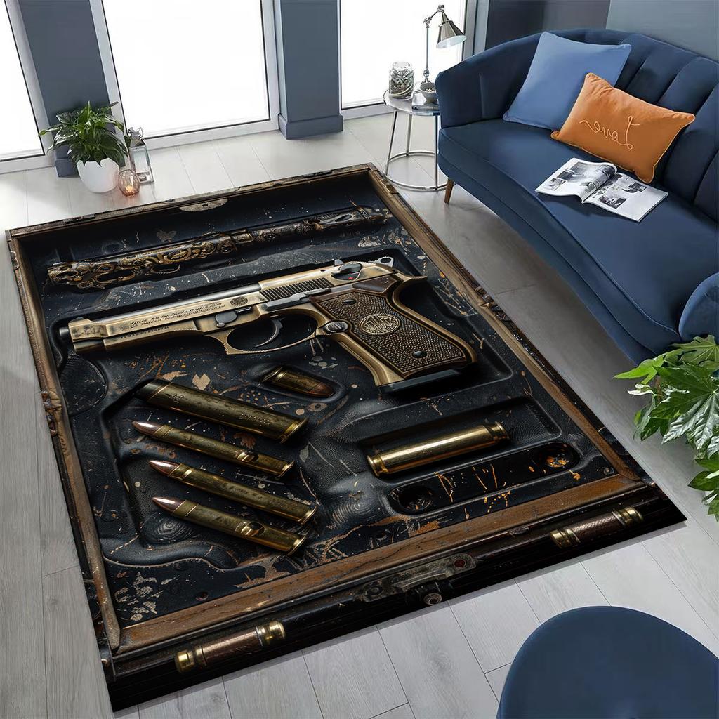 Holz Metall Waffenkoffer Boxx Militärausrüstung Moto Teppich für Schlafzimmer Wohnzimmer Sofa Zuhause Fußmatte Dekor, Kinder Spiel Rutschfeste Bodenmatte