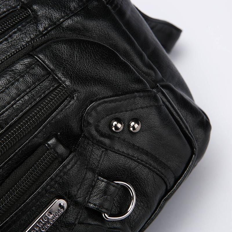 Mykt skinn for kvinner med flere rom Sømmer med flere lommer Enkel skulderveske