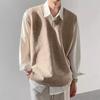 Men's Knit V-Neck Sweater Vest - Korean Style, Sleeveless, Loose Fit for Spring, Autumn, and Winter