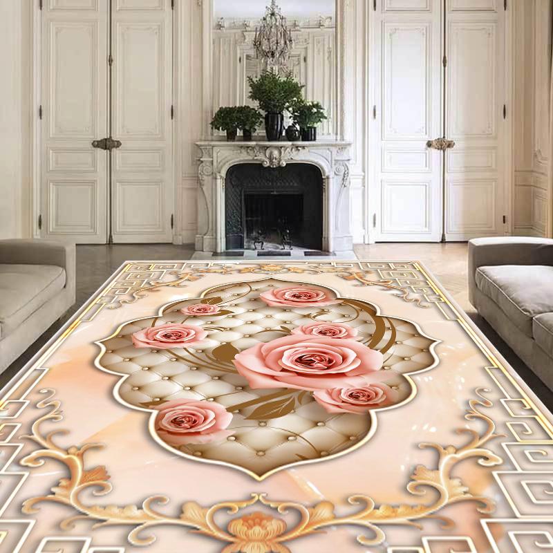 Gorgeous Pink Rose Carpets Living Room Household Decoration Sofa Table Area Washable Anti-slip Soft Floor Mat Bedroom Decor Rugs