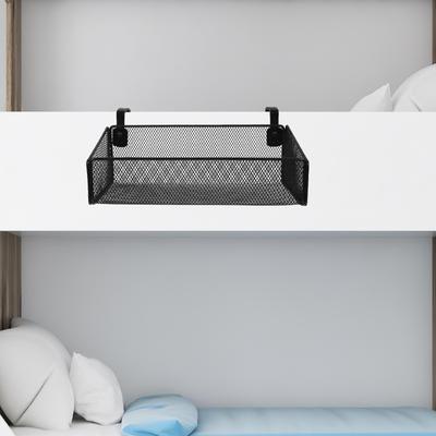 Bedside Hanging Storage Basket Black Metal Organizer Rack for Dorm Bunk Bed Desk Phone Book Holder Space Saving Multi Purpose