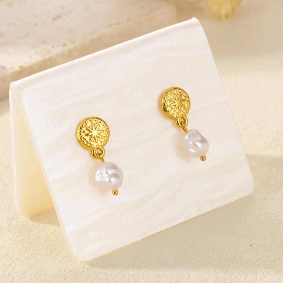 Stainless Steel Geometric Artificial Pearl Earrings 18K Gold-plated Anti Fading Earring for Women Vacation Wedding Jewelry Gifts