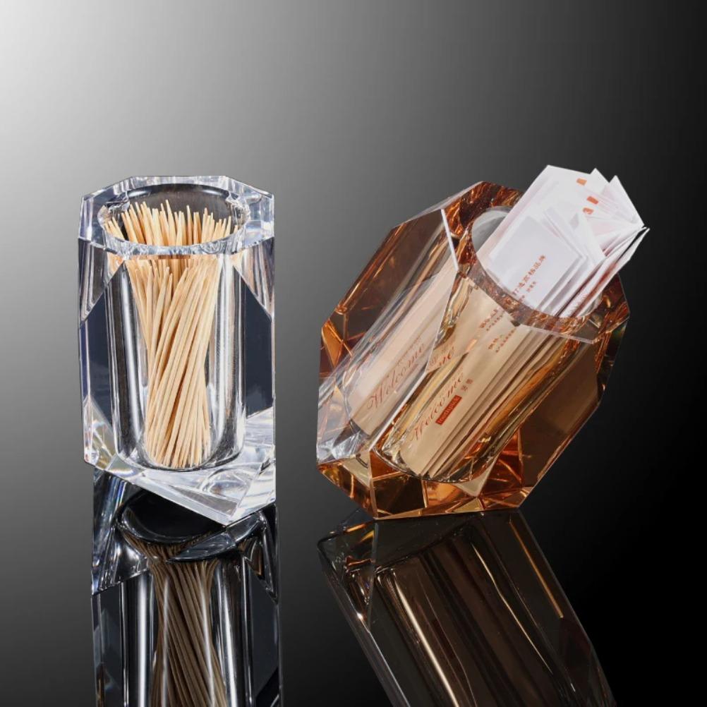 Minimalism Toothpick Dispenser Crystal Glass Toothpick Holder Clear Glass Cotton Swab Storage Jar Table Decoration & Accessories