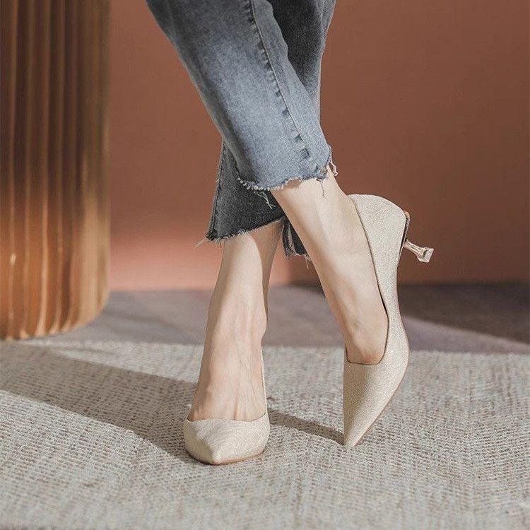 Summer new niche design French high heels versatile thin heel pointed head shallow mouth middle heel single shoes women