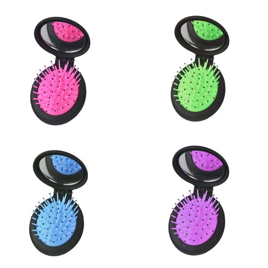 Portable Folding Travel Makeup Soft Scalp Hair Brush Massager Comb with Mirror