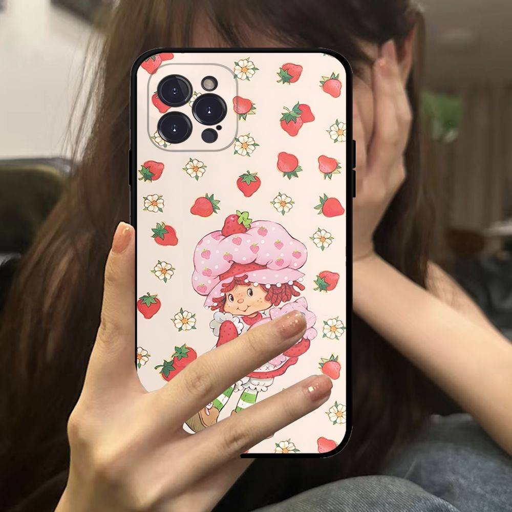 Cartoon Girl S-Strawberry S-Shortcake Phone Case For IPhone 16 Pro Max 15 17 Plus 14 13 12 Mini 11 Black Cover