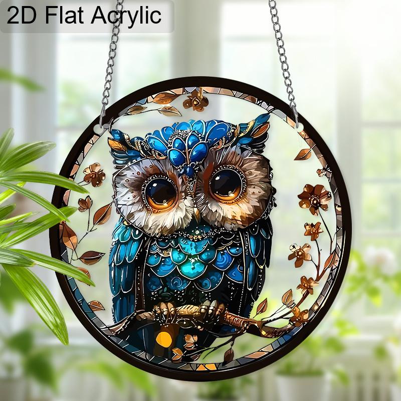Acrylic Blue Owl Christmas Suncatcher Stained Glass Effect Window Hanging Ornament Owl Lover Holiday Gifts