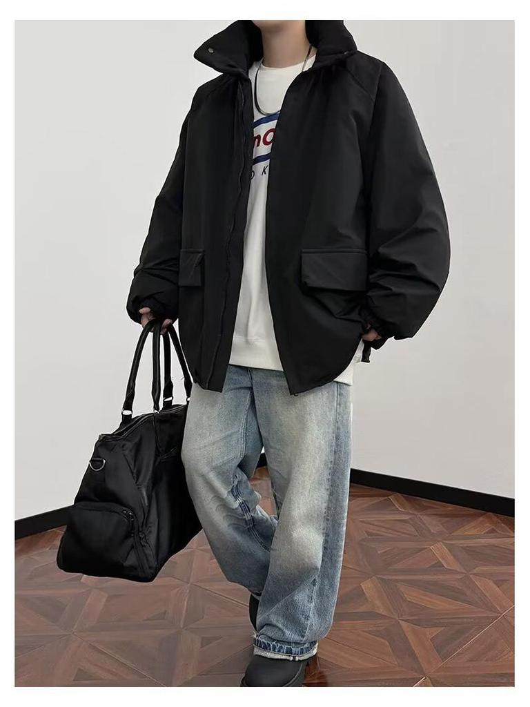 Men's Korean Style Stand Collar Puffer Jacket – Autumn/Winter Casual Loose Fit